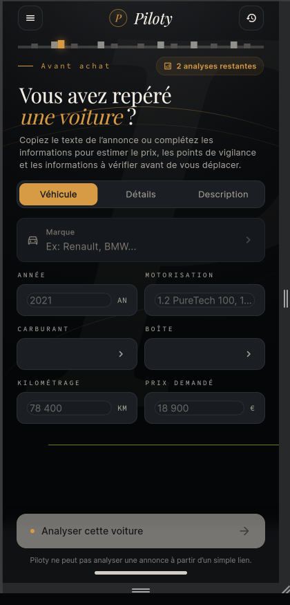 Formulaire d’analyse Piloty Auto